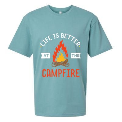 Life is better at the Campfire - Funny Camping & Camper Gift Sueded Cloud Jersey T-Shirt