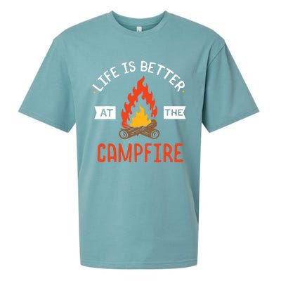 Life is better at the Campfire - Funny Camping & Camper Gift Sueded Cloud Jersey T-Shirt