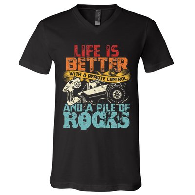 Life Is Better With A Remote Control And A Pile Of Rocks V-Neck T-Shirt