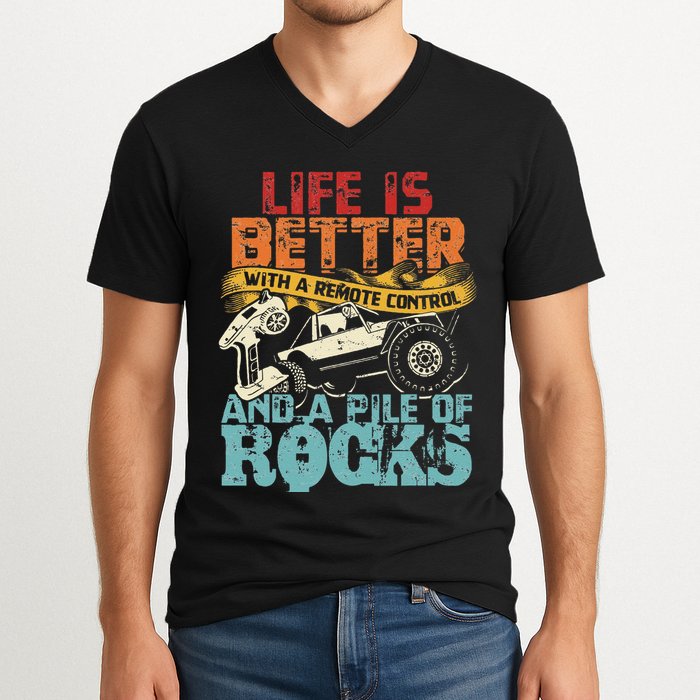 Life Is Better With A Remote Control And A Pile Of Rocks V-Neck T-Shirt