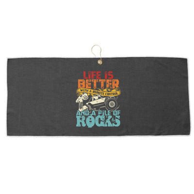 Life Is Better With A Remote Control And A Pile Of Rocks Large Microfiber Waffle Golf Towel