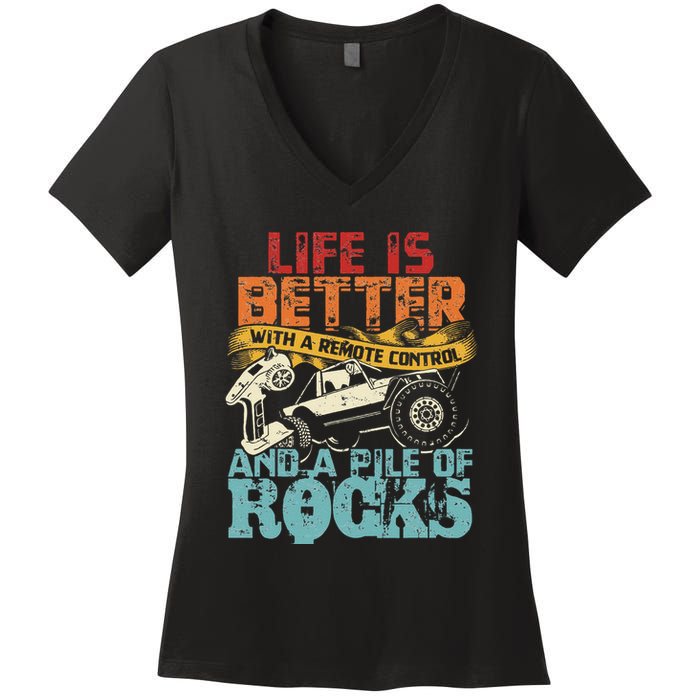 Life Is Better With A Remote Control And A Pile Of Rocks Women's V-Neck T-Shirt