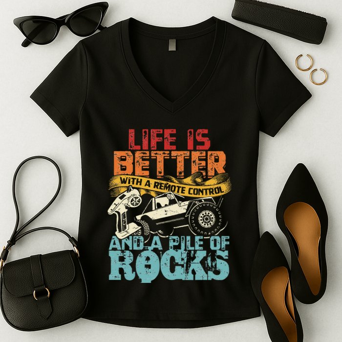 Life Is Better With A Remote Control And A Pile Of Rocks Women's V-Neck T-Shirt