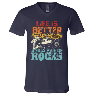 Life Is Better With A Remote Control And A Pile Of Rocks V-Neck T-Shirt