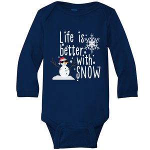 Life Is Better With Snow Cute Snow Christmas Funny Gift Baby Long Sleeve Bodysuit