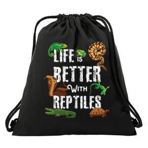 Life Is Better With Reptiles Lizard Reptile Pet Lover Drawstring Bag