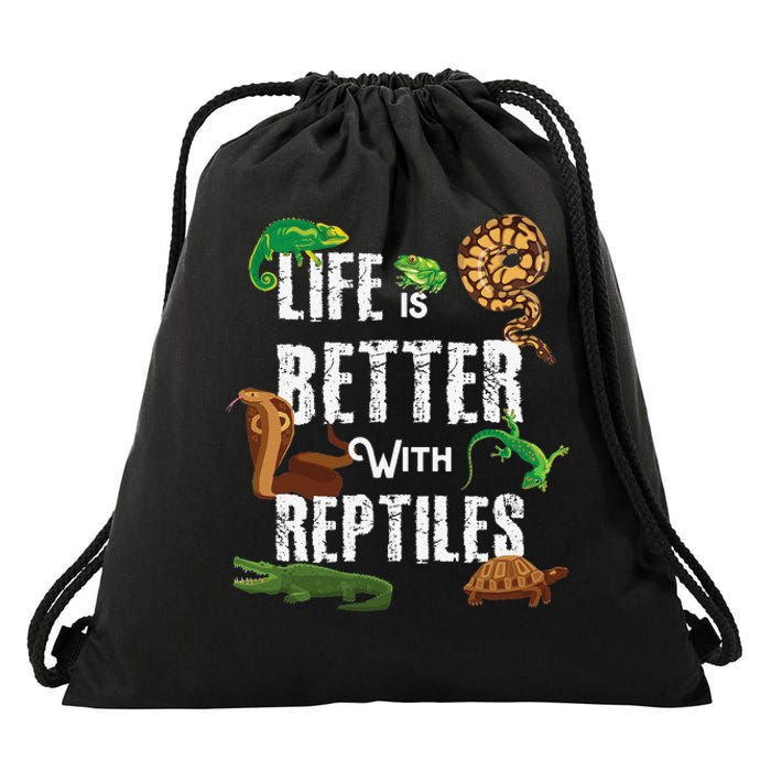 Life Is Better With Reptiles Lizard Reptile Pet Lover Drawstring Bag