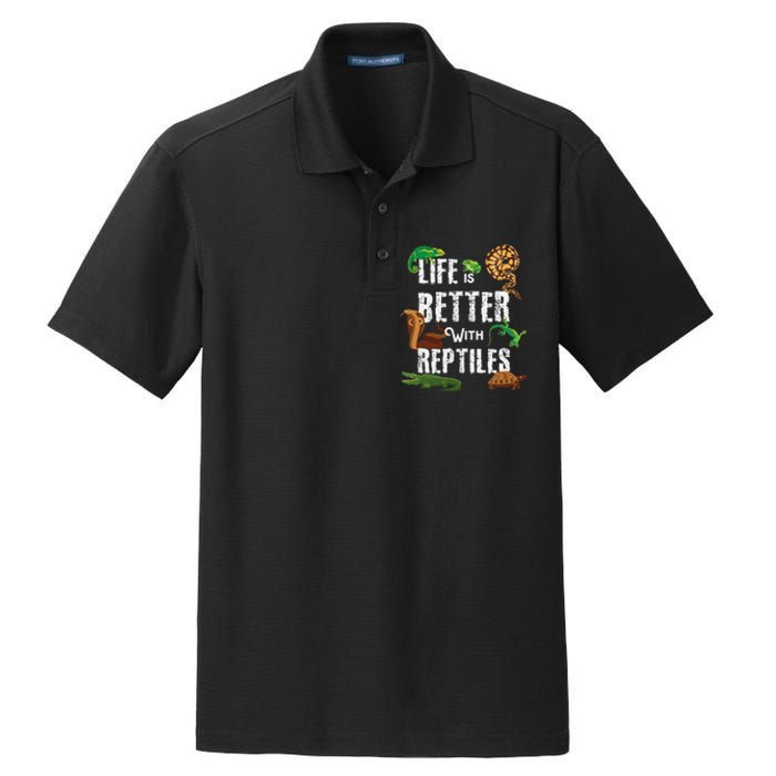 Life Is Better With Reptiles Lizard Reptile Pet Lover Dry Zone Grid Polo