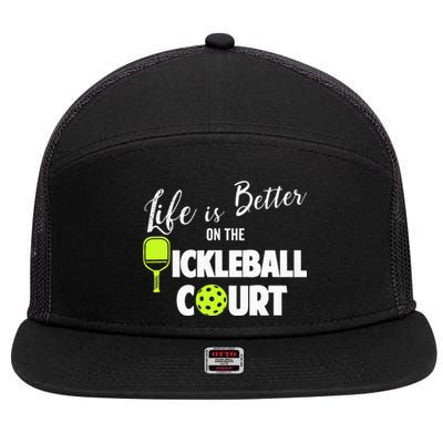 Life Is Better Pickleball Court Pickleball Player 7 Panel Mesh Trucker Snapback Hat