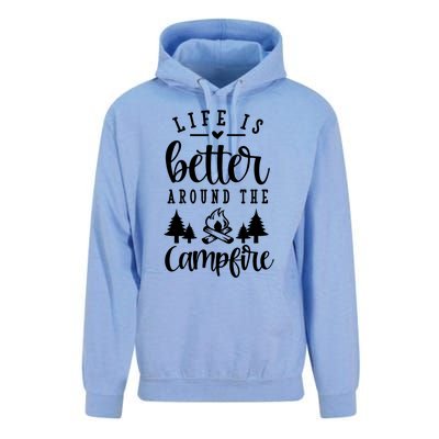 Life Is Better Around The Campfire Funny Happy Camper Funny Gift Unisex Surf Hoodie