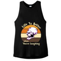 Life Is Better When Your Laughing Retro Skull Ladies PosiCharge Tri-Blend Wicking Tank