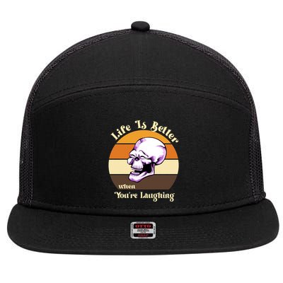 Life Is Better When Your Laughing Retro Skull 7 Panel Mesh Trucker Snapback Hat