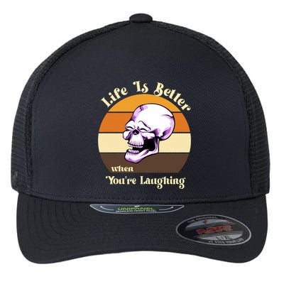 Life Is Better When Your Laughing Retro Skull Flexfit Unipanel Trucker Cap