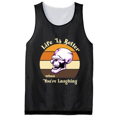Life Is Better When Your Laughing Retro Skull Mesh Reversible Basketball Jersey Tank