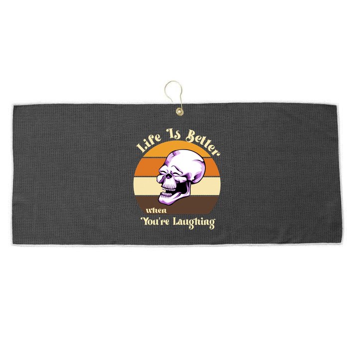 Life Is Better When Your Laughing Retro Skull Large Microfiber Waffle Golf Towel