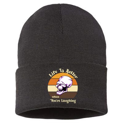 Life Is Better When Your Laughing Retro Skull Sustainable Knit Beanie
