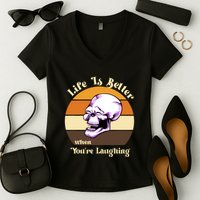 Life Is Better When Your Laughing Retro Skull Women's V-Neck T-Shirt