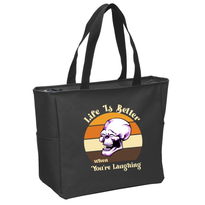 Life Is Better When Your Laughing Retro Skull Zip Tote Bag