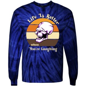 Life Is Better When Your Laughing Retro Skull Tie-Dye Long Sleeve Shirt