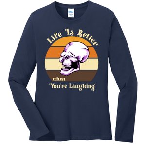 Life Is Better When Your Laughing Retro Skull Ladies Long Sleeve Shirt