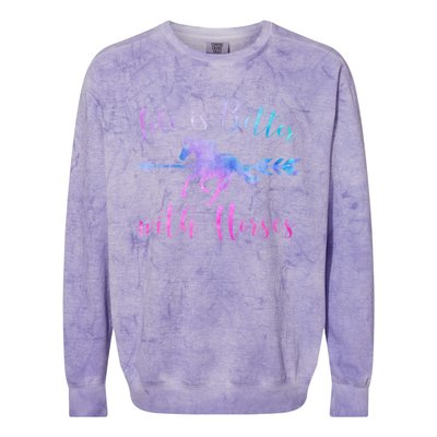 LIFE IS BETTER WITH HORSES Equestrian Rider Vintage Graphic Colorblast Crewneck Sweatshirt