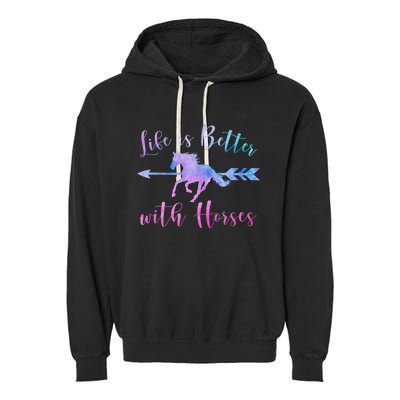 LIFE IS BETTER WITH HORSES Equestrian Rider Vintage Graphic Garment-Dyed Fleece Hoodie