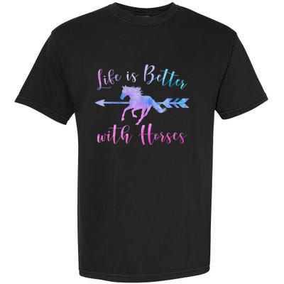 LIFE IS BETTER WITH HORSES Equestrian Rider Vintage Graphic Garment-Dyed Heavyweight T-Shirt