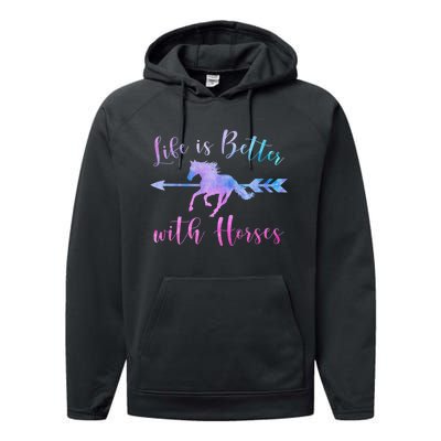 LIFE IS BETTER WITH HORSES Equestrian Rider Vintage Graphic Performance Fleece Hoodie