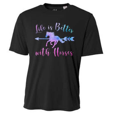 LIFE IS BETTER WITH HORSES Equestrian Rider Vintage Graphic Cooling Performance Crew T-Shirt