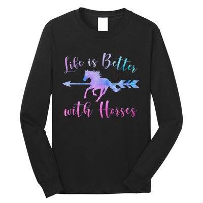 LIFE IS BETTER WITH HORSES Equestrian Rider Vintage Graphic Long Sleeve Shirt