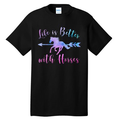 LIFE IS BETTER WITH HORSES Equestrian Rider Vintage Graphic Tall T-Shirt