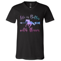 LIFE IS BETTER WITH HORSES Equestrian Rider Vintage Graphic V-Neck T-Shirt