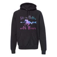 LIFE IS BETTER WITH HORSES Equestrian Rider Vintage Graphic Premium Hoodie