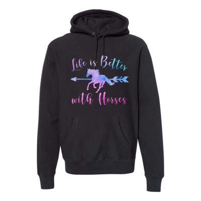 LIFE IS BETTER WITH HORSES Equestrian Rider Vintage Graphic Premium Hoodie