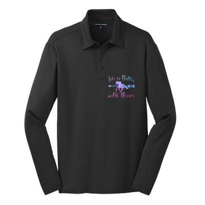 LIFE IS BETTER WITH HORSES Equestrian Rider Vintage Graphic Silk Touch Performance Long Sleeve Polo