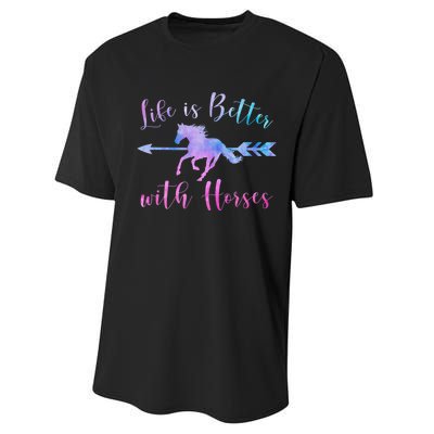 LIFE IS BETTER WITH HORSES Equestrian Rider Vintage Graphic Performance Sprint T-Shirt