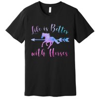 LIFE IS BETTER WITH HORSES Equestrian Rider Vintage Graphic Premium T-Shirt