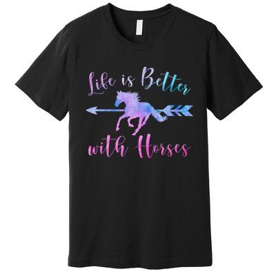 LIFE IS BETTER WITH HORSES Equestrian Rider Vintage Graphic Premium T-Shirt