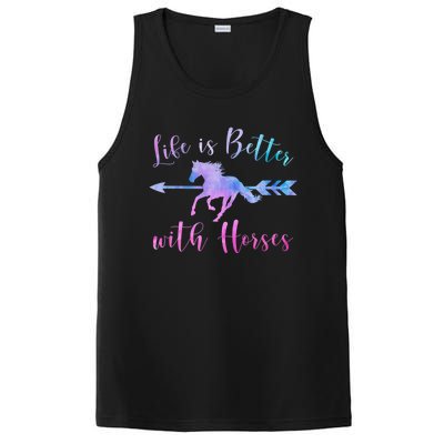 LIFE IS BETTER WITH HORSES Equestrian Rider Vintage Graphic PosiCharge Competitor Tank