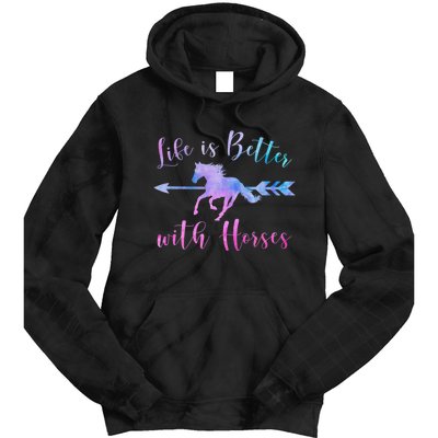 LIFE IS BETTER WITH HORSES Equestrian Rider Vintage Graphic Tie Dye Hoodie