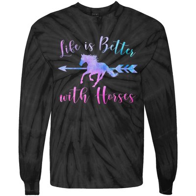 LIFE IS BETTER WITH HORSES Equestrian Rider Vintage Graphic Tie-Dye Long Sleeve Shirt