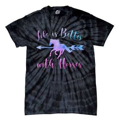 LIFE IS BETTER WITH HORSES Equestrian Rider Vintage Graphic Tie-Dye T-Shirt