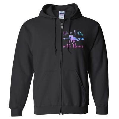 LIFE IS BETTER WITH HORSES Equestrian Rider Vintage Graphic Full Zip Hoodie