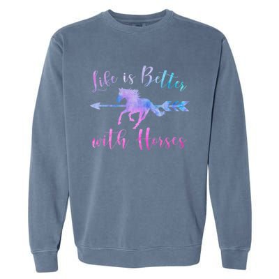 LIFE IS BETTER WITH HORSES Equestrian Rider Vintage Graphic Garment-Dyed Sweatshirt