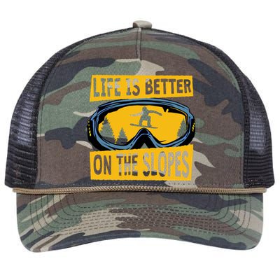 Life Is Better On The Slopes Winter Sports Snowboarding Gift Retro Rope Trucker Hat Cap