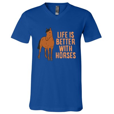 Life Is Better With Horses Funny Horseback Riding Gift V-Neck T-Shirt