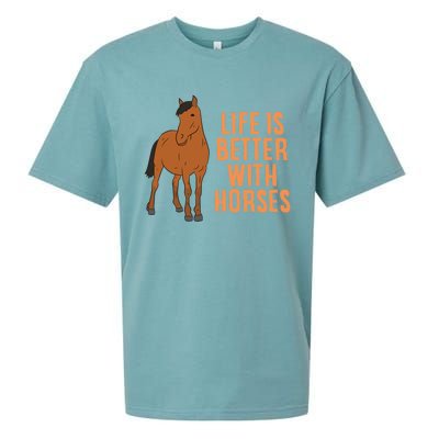 Life Is Better With Horses Funny Horseback Riding Gift Sueded Cloud Jersey T-Shirt