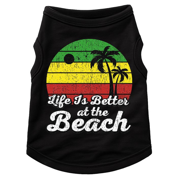 Life Is Better At The Beach Vintage Palm Tree Beach Vacation Doggie Tank