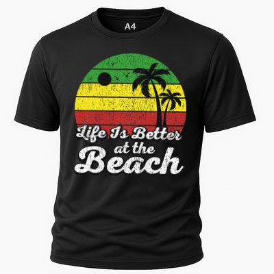 Life Is Better At The Beach Vintage Palm Tree Beach Vacation Performance Shirt