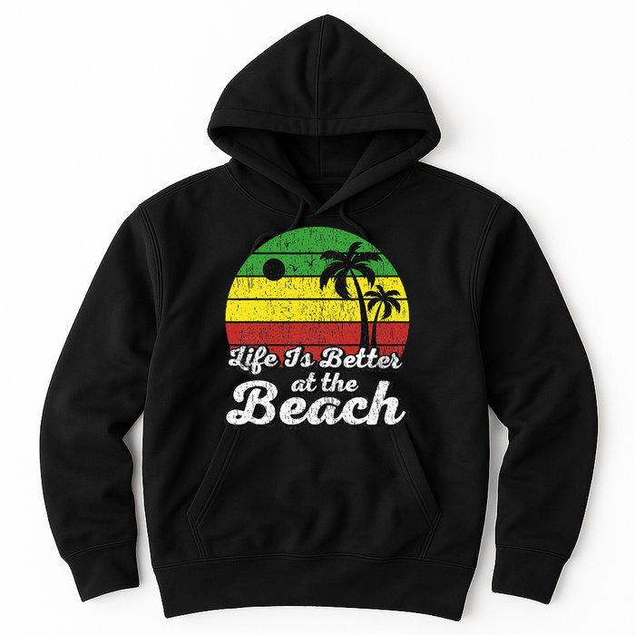 Life Is Better At The Beach Vintage Palm Tree Beach Vacation Hoodie